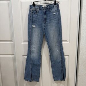 Hidden Jeans Flare Split Hem High Rise Distressed Light Wash 100% Cotton‎ 28
